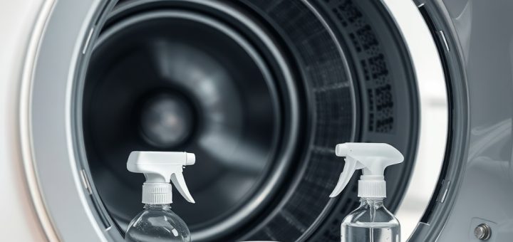 čišćenje perilice rublja: otvorena perilica, mokra gumena brtva, krpica, četkica i izvučena ladica deterdženta
